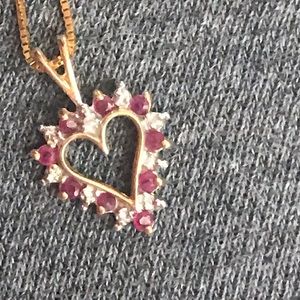 Ruby and very small diamond 10K gold necklace